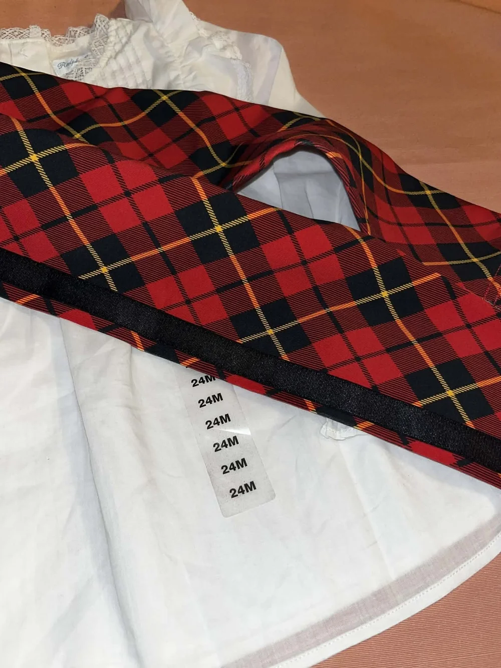 Ralph Lauren Red Black Plaid Pants With White Smock Top Ruffle Sleeves